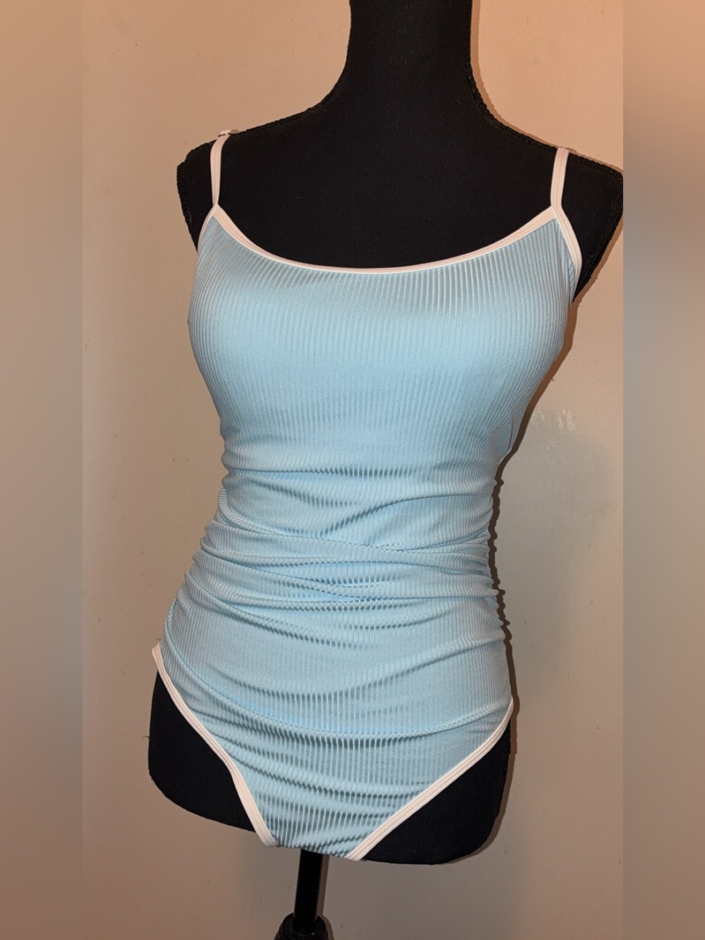 Light Blue Ribbed Spaghetti Strap swimsuit